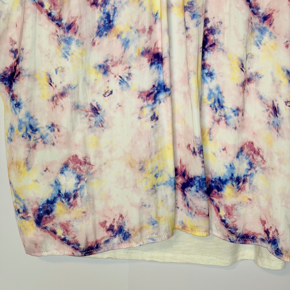 Dolan Left Coast Tie Dye Top Sz Large Boho Ruffle Sleeveless Mixed Media Blouse - Picture 4 of 7